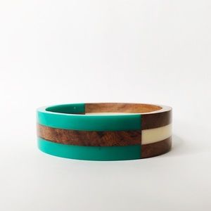 Elegant Teal and Wood Women's Bracelet